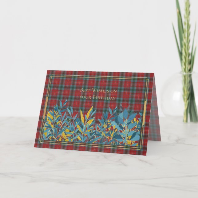 Tarjeta Best Wishes On Birthday British Columbia Tartan (Anverso)