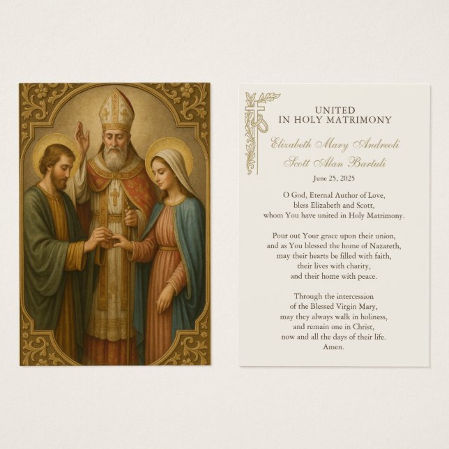 Tarjeta Betrothal para Bodas católicos (Anverso y reverso)