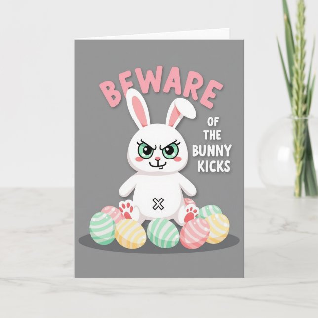 Tarjeta Beware Bunny Kicks Faux Gold Card (Anverso)