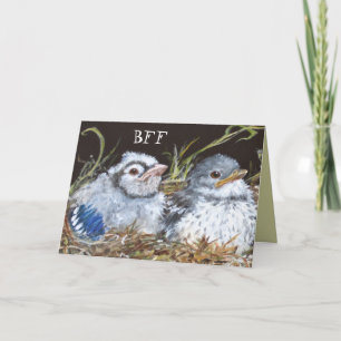 Tarjeta BFF con el bebé bluejay y el bebé mockingb