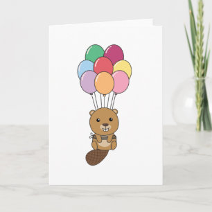 Tarjeta Biber Vuela con Globos Coloridos