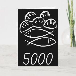 Tarjeta Biblia cristiana Jesús 2 Peces 5 Panes Alimenta 50