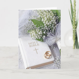 Tarjeta Biblia de boda con ramo de lirio de los valles
