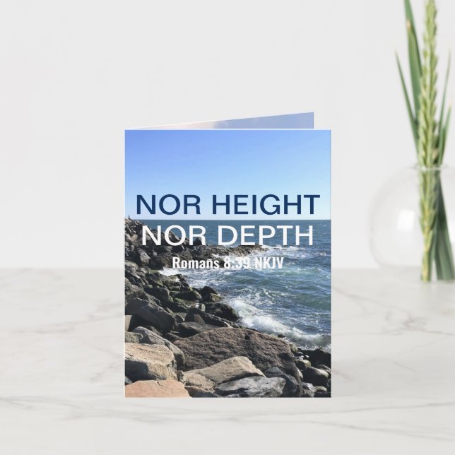 Tarjeta Biblia inspiradora frente a olas del mar Azul (Anverso)