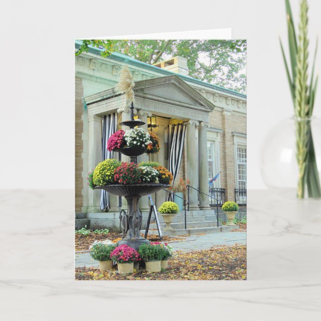 Tarjeta Biblioteca Russell Street en otoño (Anverso)