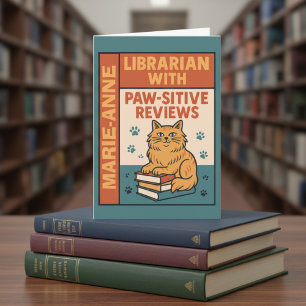 Tarjeta Bibliotecario Con Reseñas Paw-sitivas Gato y Amant