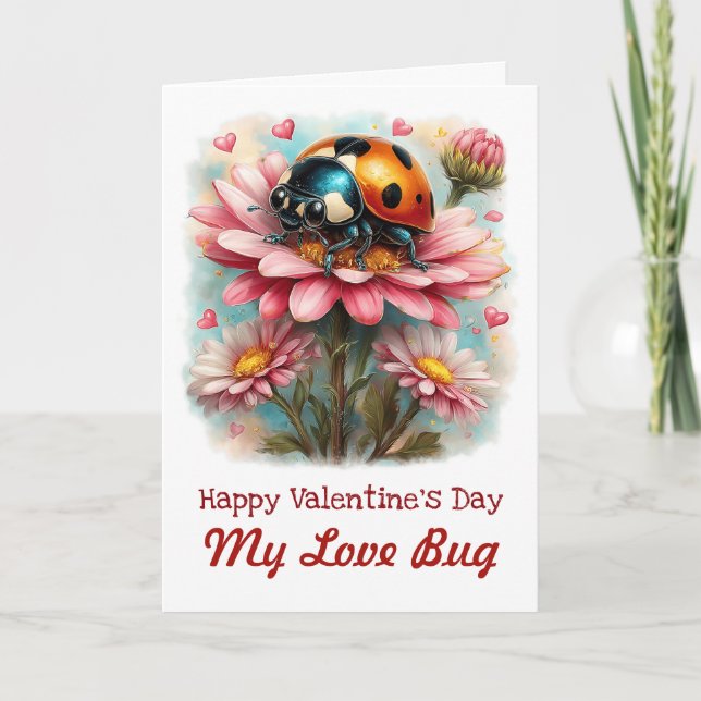 Tarjeta Bicho de San Valentín en Rosa Florida (Anverso)