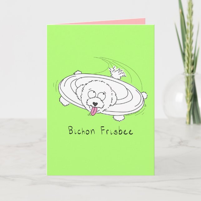 Tarjeta Bichon Frisbee - Gracioso Bichon Frise Dog Card (Anverso)
