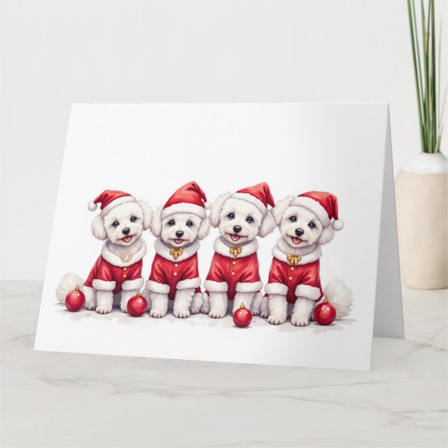 Tarjeta Bichon Frise Christmas Dress Santa Hat (Anverso)