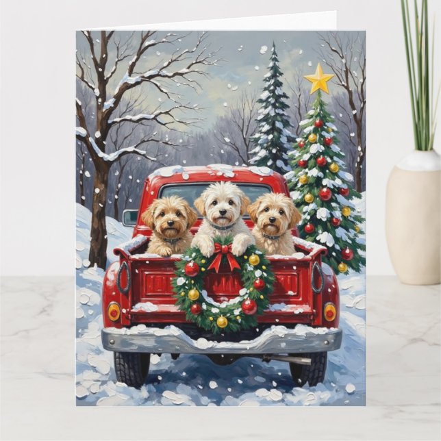 Tarjeta Bichon Frise Christmas Red Truck Holiday (Anverso)