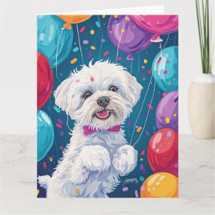 Tarjeta Bichon Frisé con Globos