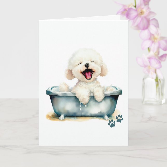 Tarjeta Bichon Frise Dog Doble Saludo (Orquídea)