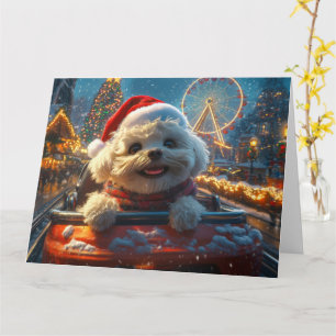 Tarjeta Bichon Frise Dog Roller Navidades de Pascua
