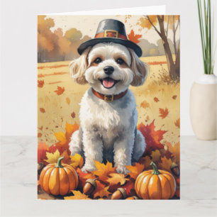 Tarjeta Bichon Frise en hojas de otoño Arte de Acción de G