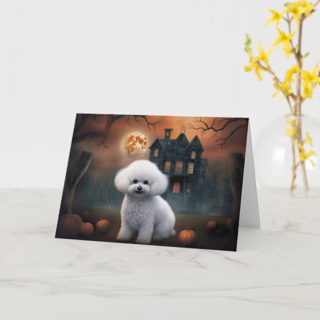 Tarjeta Bichon Frise Halloween Scary (flor amarilla)