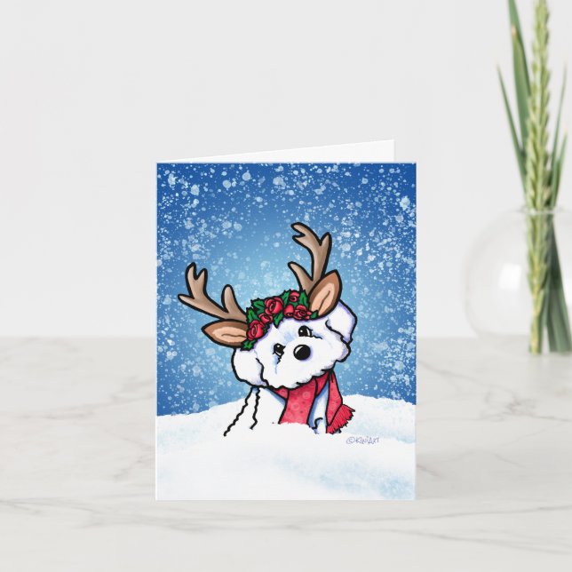 Tarjeta Bichon Frise Winter Deer (Anverso)
