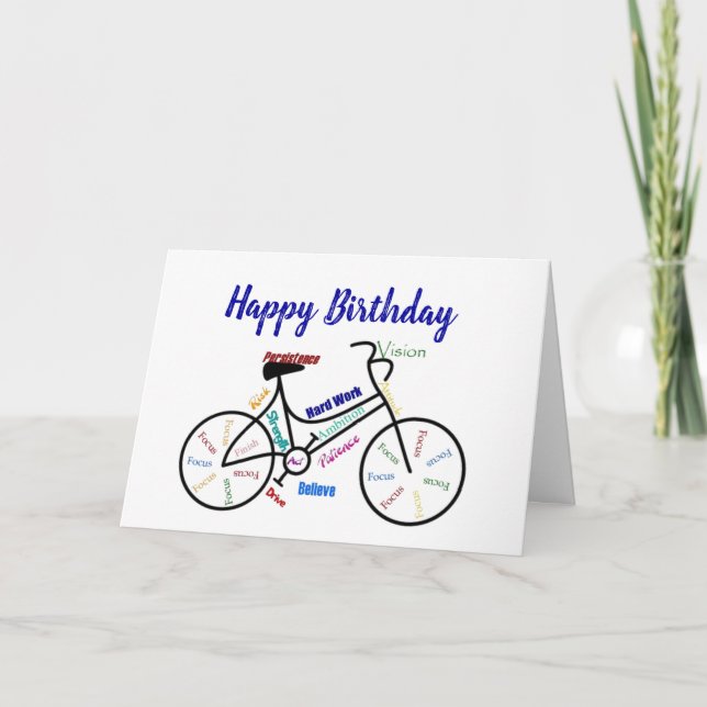 Tarjeta Bici inspiradora del cumpleaños, completando un (Anverso)