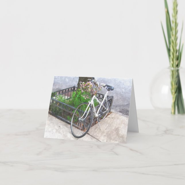 TARJETA BICICLETA CON BAÑERA DE FLORES NOTECARD (Anverso)