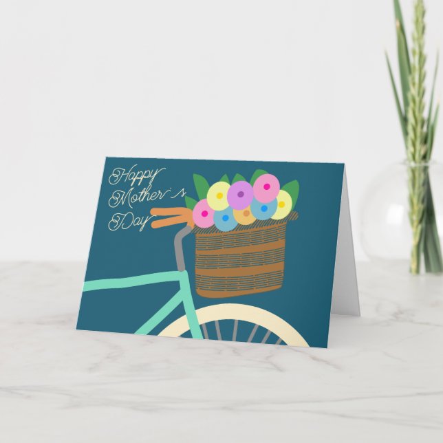 Tarjeta Bicicleta con cesta de flores Día de la Madre (Anverso)