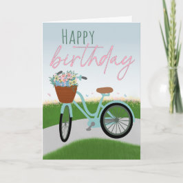 Tarjeta Bicicleta de cumpleaños con cesta llena de flores