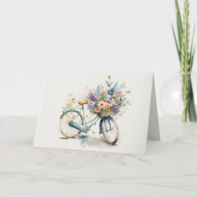 Tarjeta Bicicleta de retiro con flores (Anverso)