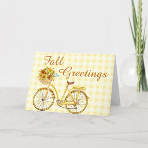 Tarjeta bicicleta de saludos de otoño