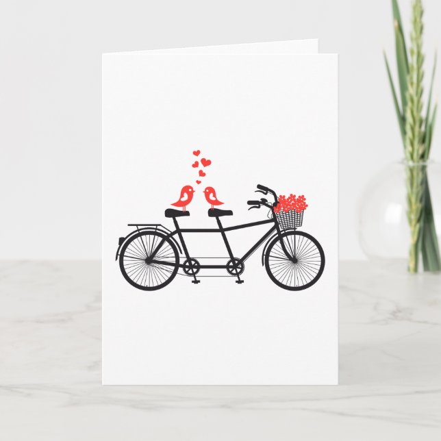 Tarjeta bicicleta en tándem con los pájaros lindos del (Anverso)