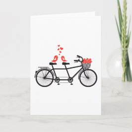 Tarjeta bicicleta en tándem con los pájaros lindos del