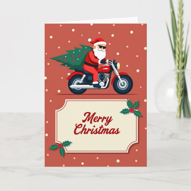 Tarjeta Bicicleta Santa Motorcycle Merry Christmas Card (Anverso)