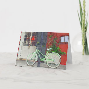 Tarjeta Bicicleta Verde En Pinceladas En Blanco Dentro