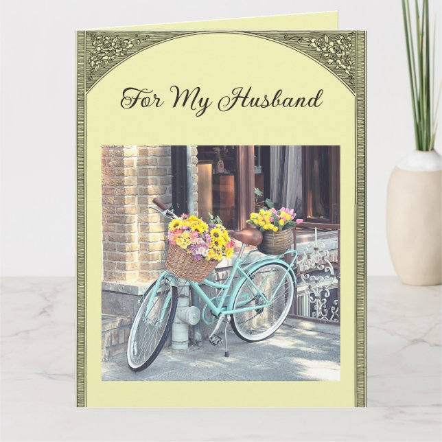 Tarjeta Bicicleta y Flores Editables (Anverso)