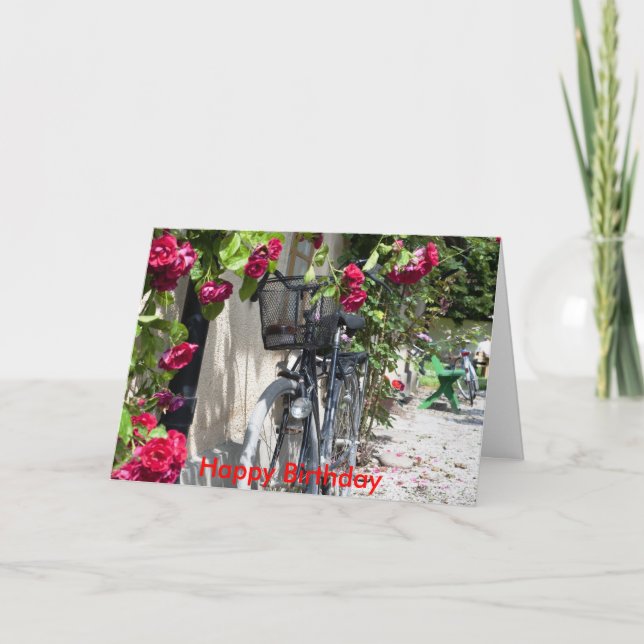 Tarjeta Bicicletas y rosas en Suecia, feliz cumpleaños (Anverso)