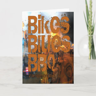 Tarjeta Bicis, azules, saludos del Bbq