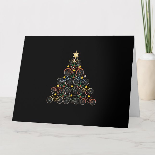 Tarjeta Bicycle Christmas Tree Funny Biker Bicyclist Xmas (Anverso)