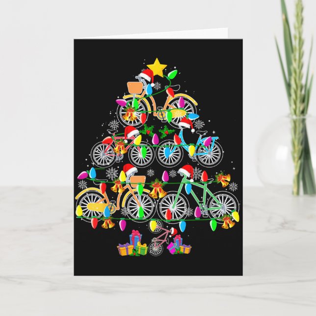 Tarjeta Bicycle Christmas Tree Funny Santa Bicycle Lover B (Anverso)
