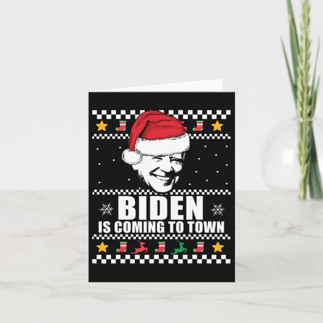 Tarjeta Biden Viene A La Ciudad Fea Navidades Sweater Mem (Anverso)