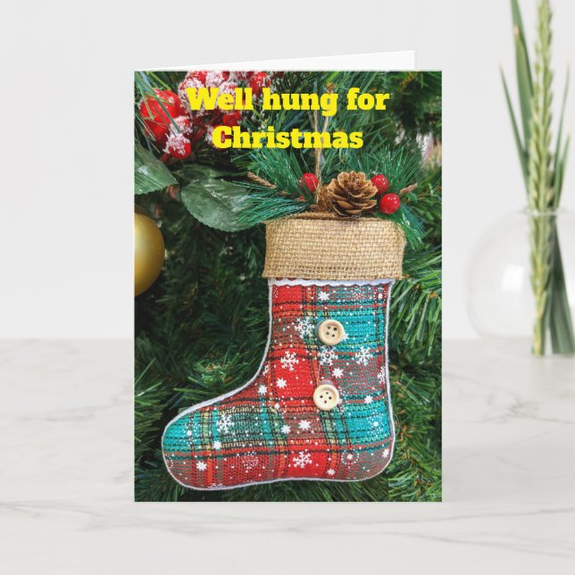 Tarjeta Bien colgado para Navidad. (Anverso)