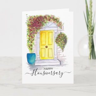 Tarjeta bienes raíces Feliz aniversario de vivienda puerta