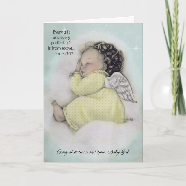 Tarjeta Bienvenida a Baby Girl Angel en la nube (Anverso)