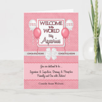 Tarjeta Bienvenida al Chica Recién nacido Aquarius Felicit
