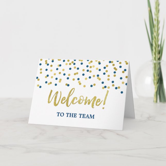 Tarjeta Bienvenida al equipo a empleado de Blue Gold Confe (Anverso)