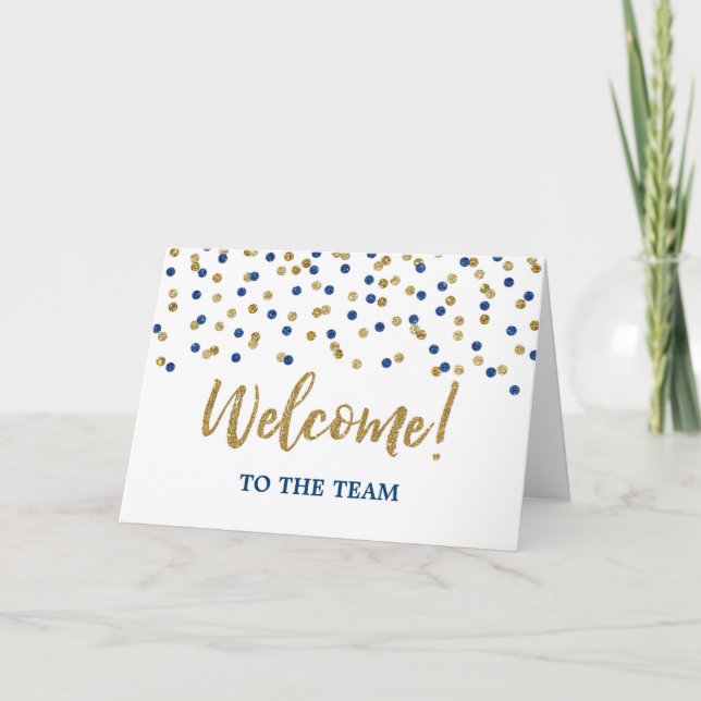 Tarjeta Bienvenida al equipo a empleado de Blue Gold Confe (Anverso)