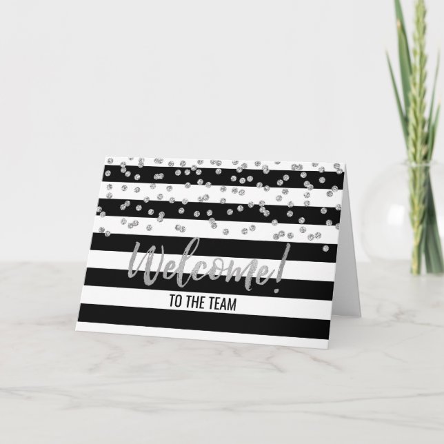 Tarjeta Bienvenida al equipo un empleado plateado de raya  (Anverso)