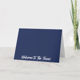 Tarjeta Bienvenida azul y blanco al nuevo empleado del equ