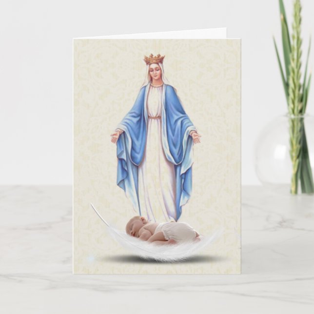 Tarjeta Bienvenida Bautizo Virgen María Católica (Anverso)