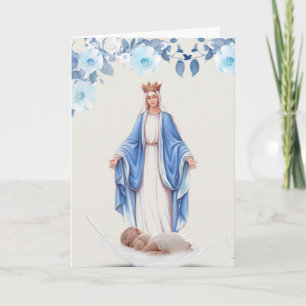 Tarjeta Bienvenida Bebé Bautizo Virgen María Católica