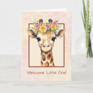Tarjeta Bienvenida Bebé Chica Dulce Safari Jungle Giraffe