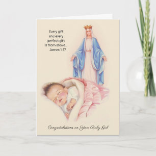 Tarjeta Bienvenida Bebé Niña Virgen María Bendita Católica