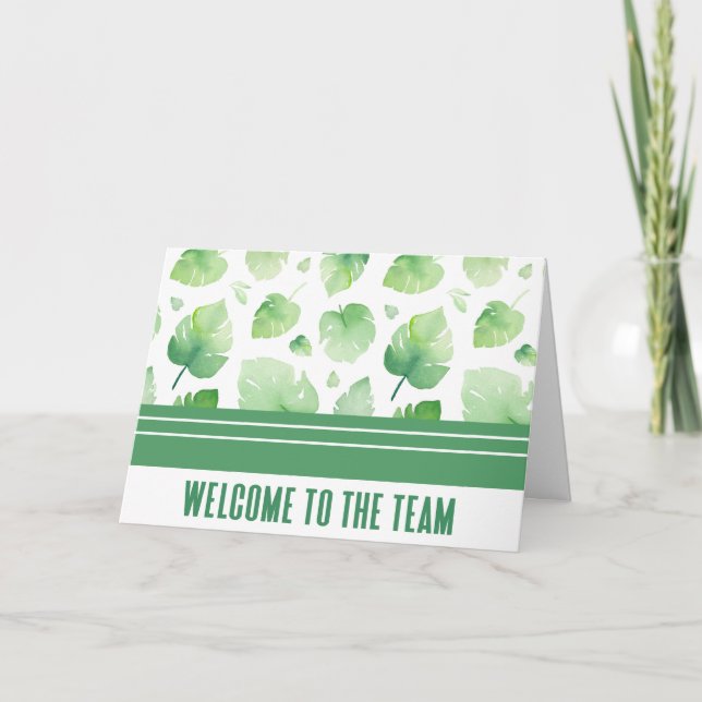 Tarjeta Bienvenida botánica verde al equipo nuevo empleado (Anverso)