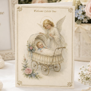 Tarjeta Bienvenida católica vintage Pequeño bebé bendición